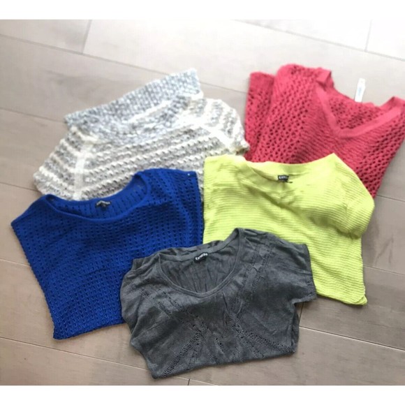 lot of 5 vtg crochet sweaters Express Aeropostale S M blue orange gray green - Picture 2 of 7